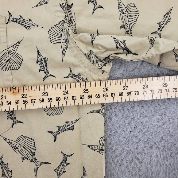 World Wide Sportsman Shirt Mens XL Brown All Over Print‎ Button Button Down Fish - Picture 8 of 10